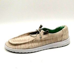 Maurices Womens Boat Shoe Sienna Tan Fabric Lace Up Round Toe Low Wedge Heel 8.5